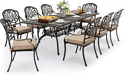 7 Piece Cast Aluminum Outdoor Dining Set 60Inch Table Bronze