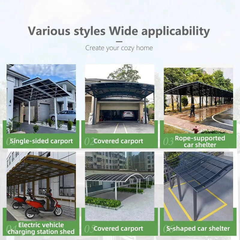 Modern Portable Metal Carport Outdoor Polycarbonate Roof Aluminum Frame PVC Material Pressure Treated Garage Parking