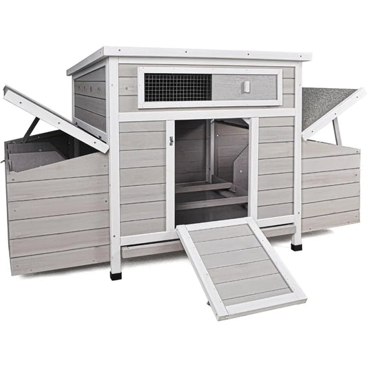 Outdoor Chicken Coop With Six Nesting Boxes And Removable Tray