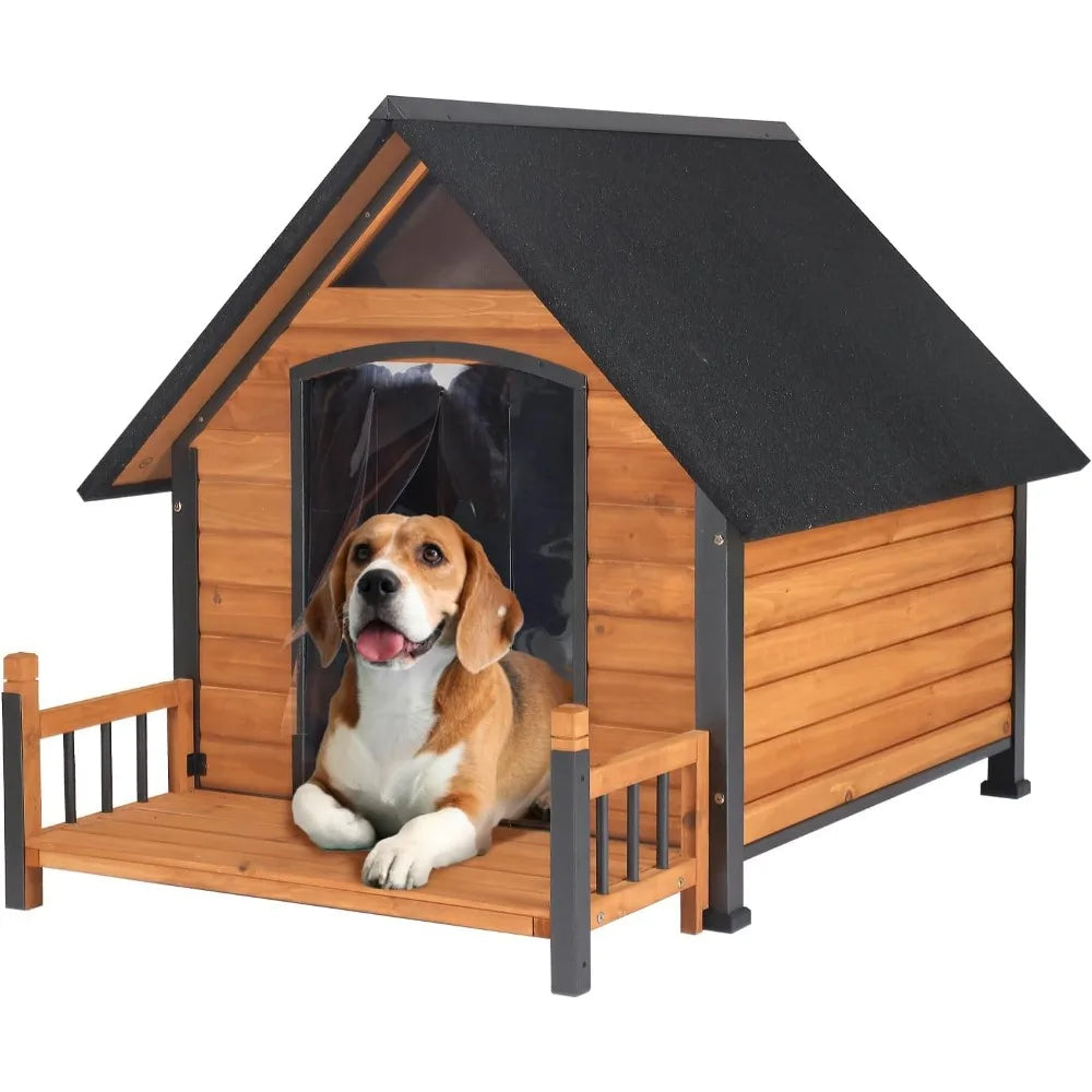 Aivituvin Outdoor Dog House with Metal Frame Weatherproof Roof and Raised Legs for Large Medium Small Dogs