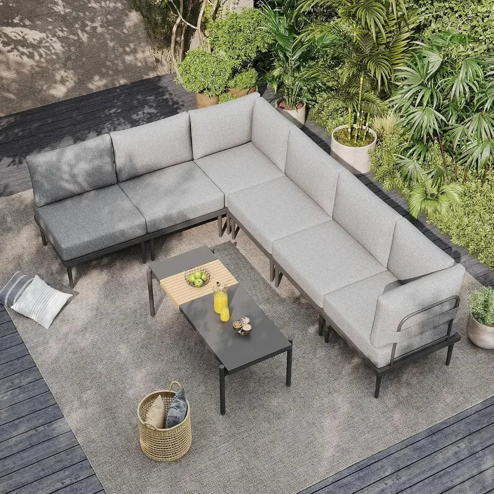 7 Pieces Outdoor Sectional Sofa Set with Olefin Cushions