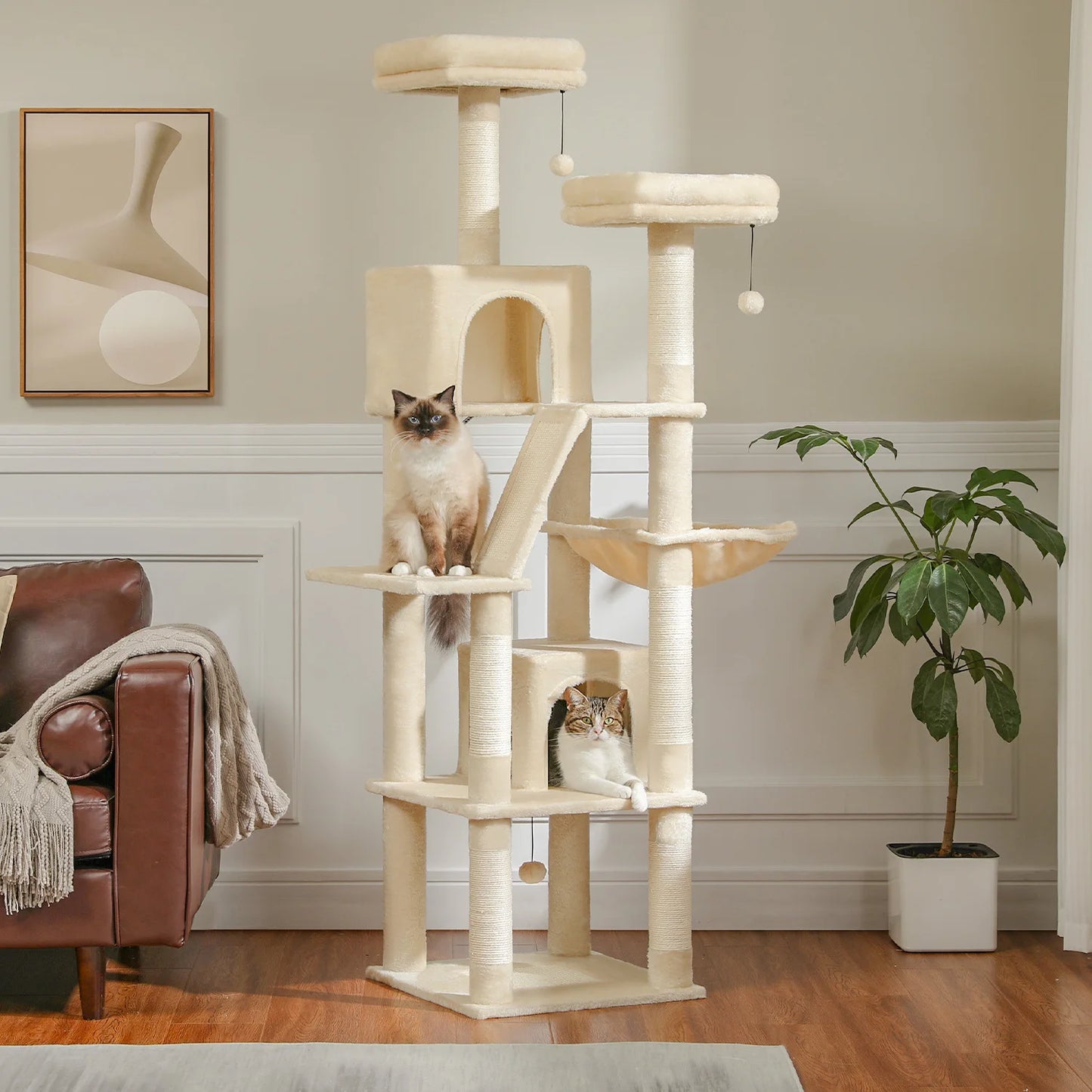 Deluxe 180cm Cat Tree With Plush Condo 6 Scratching Posts