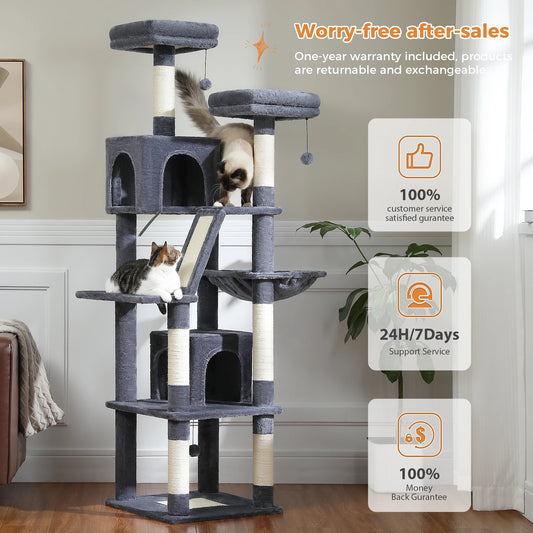 Deluxe 180cm Cat Tree With Plush Condo 6 Scratching Posts