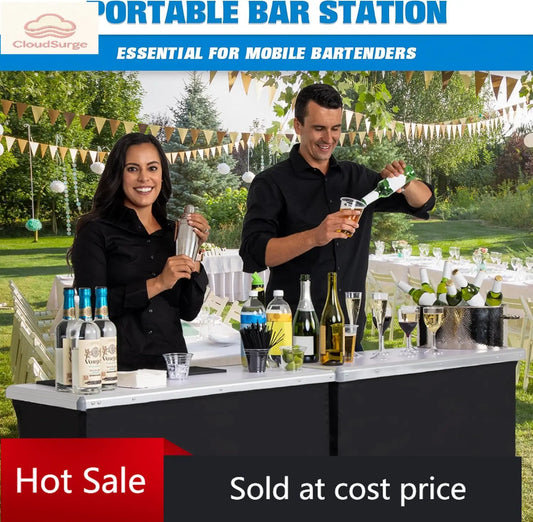 Portable Double Bar Table Set With Carrying Case And LED