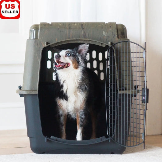 Large Plastic Dog Kennel Outdoor Indoor Pet Carrier Crate with 360 Degree Ventilation for Dogs 70 to 90 Pounds Portable Travel Dog House