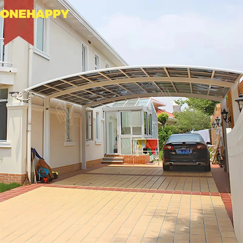 Modern Portable Metal Carport Outdoor Polycarbonate Roof Aluminum Frame PVC Material Pressure Treated Garage Parking