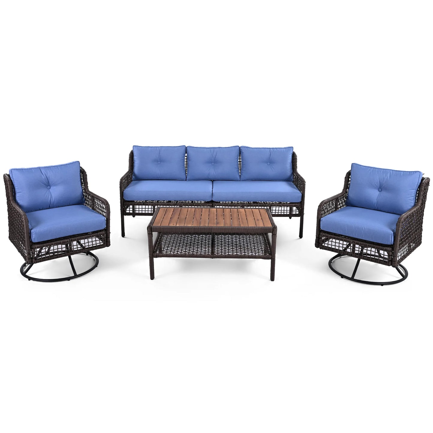 4 Pieces Patio Furniture Set with Swivel Chairs Sectional Rattan Outdoor Conversation Set for Poolside Backyard Deck