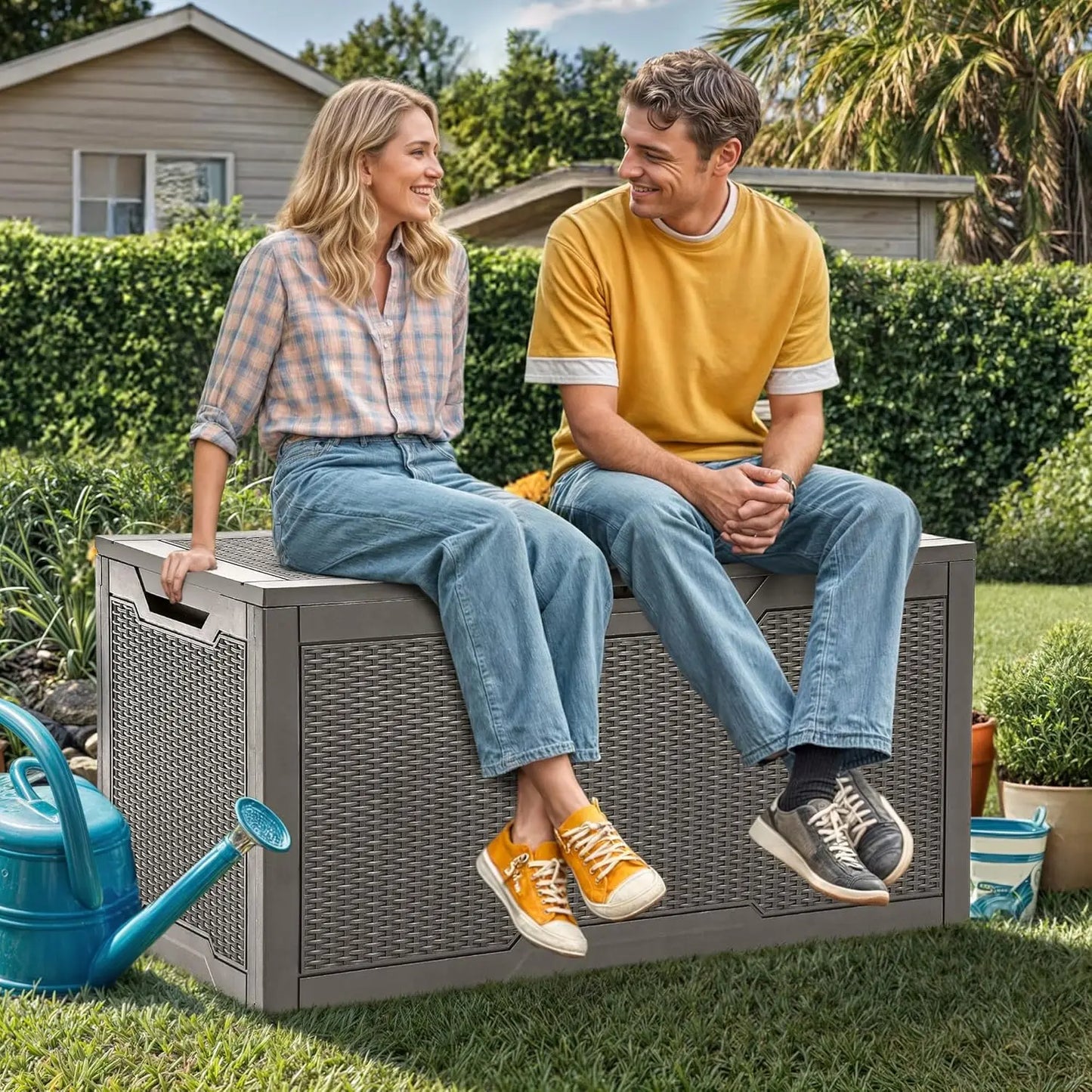 100 Gallon Resin Deck Box Weather Resistant Lockable Storage