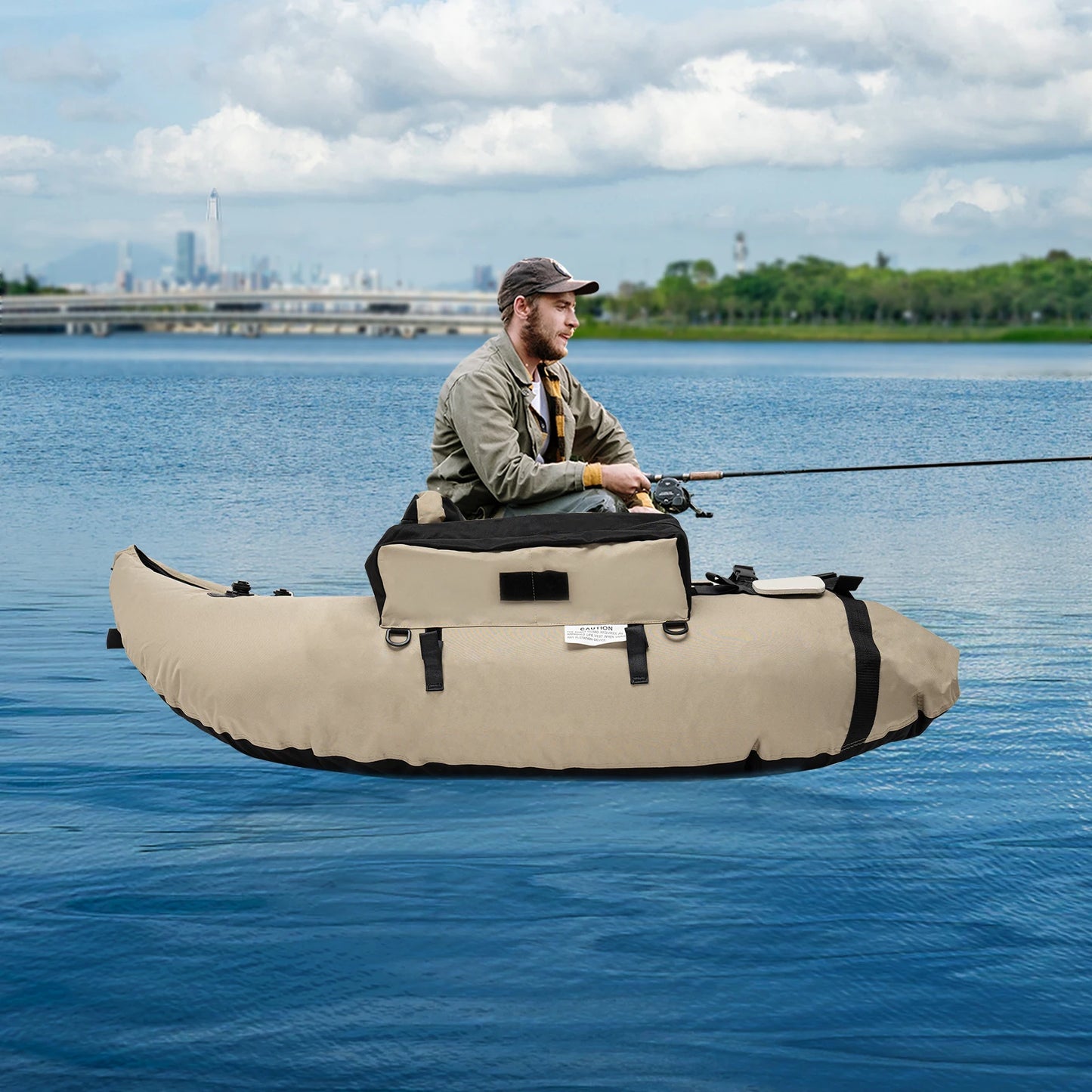 136*105cm Outdoor Khaki Inflatable Portable Fishing Boat Fit for Oceans Lakes Rivers for Rafting Exploring Fishing Accessories