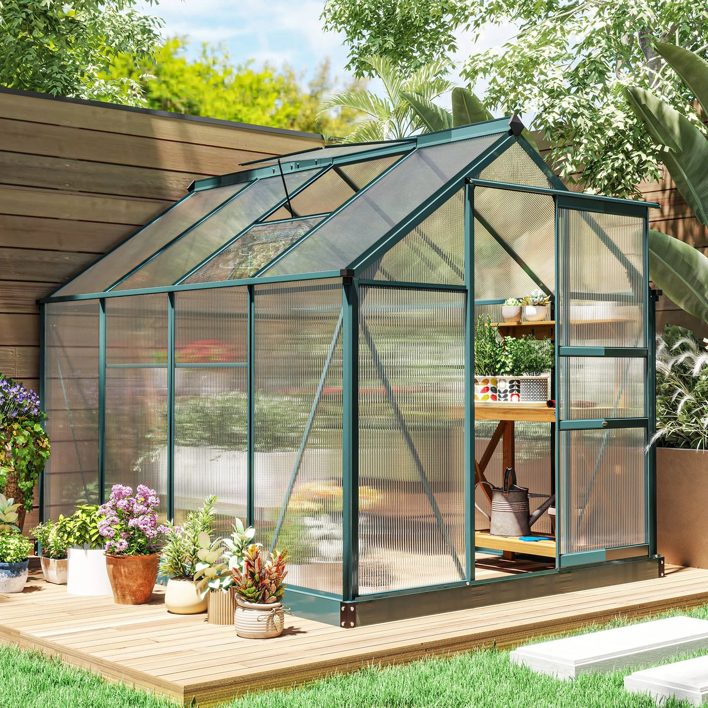 Outsunny Aluminum Frame Walk In Greenhouse With Polycarbonate Panels