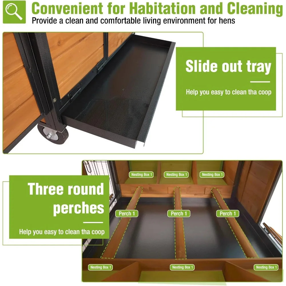 Mobile Chicken Coop With Metal Frame And Large Wheels