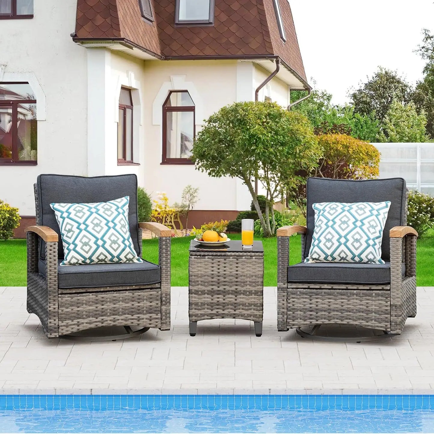 Multi-piece Outdoor Patio Furniture Sets, Half Moon Curving Part of The Sofa Rattan Patio Conversation Sets