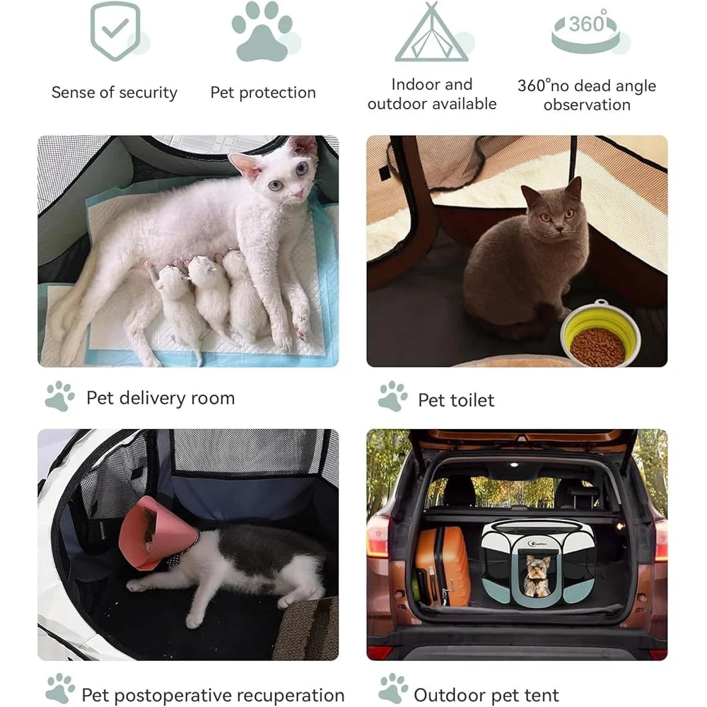 Portable Dog Cat Playpen Indoor Outdoor Puppy Tent Crate Play Yard Waterproof Foldable Pet Kennel Easy Setup 360 View