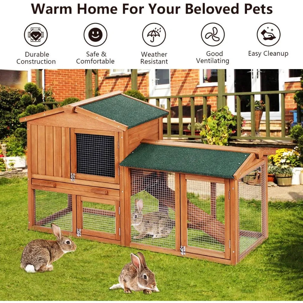 58 Inch Outdoor Rabbit Hutch Large Wooden Bunny Cage
