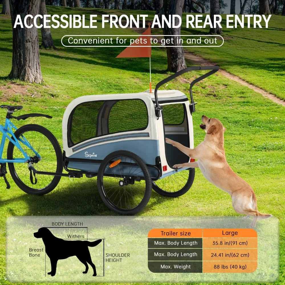 Dog Bike Trailer Two In One Stroller Carrier Up To 88 Lbs
