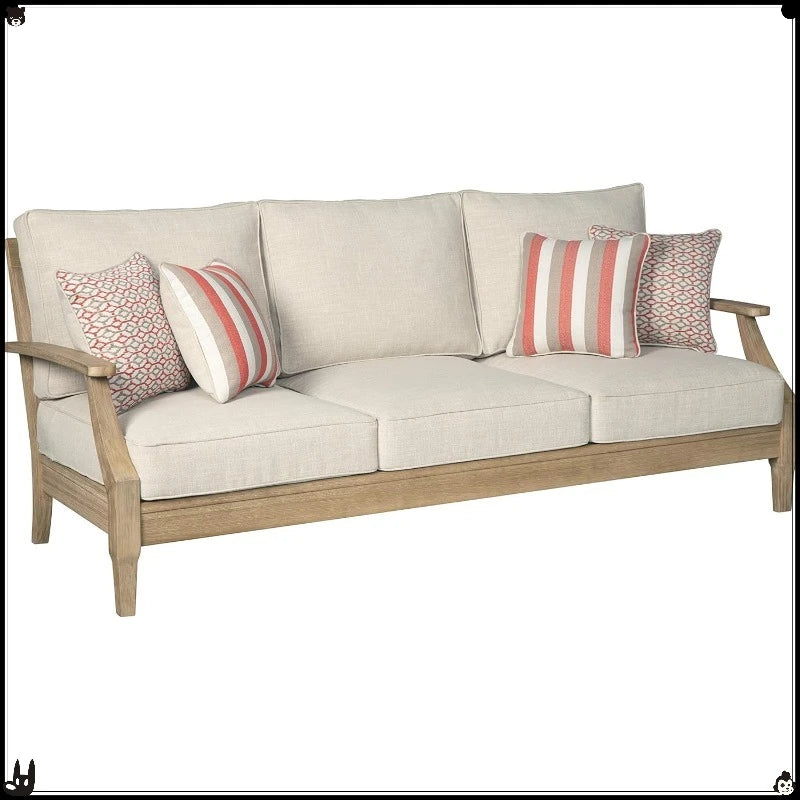 Signature Design by Ashley Coastal Outdoor Eucalyptus Sofa With Cushions