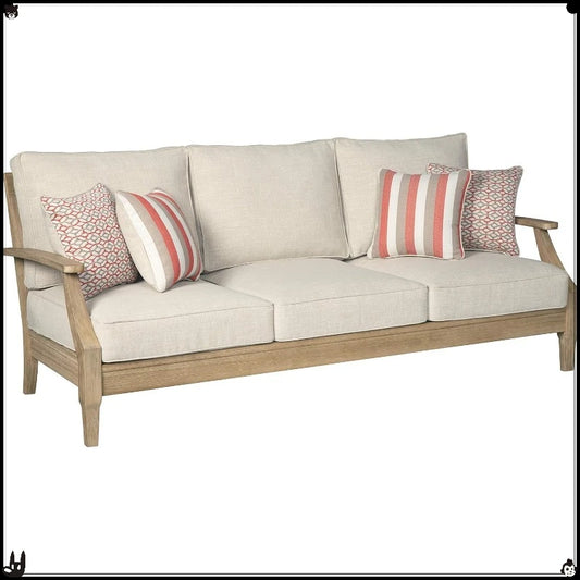 Signature Design by Ashley Coastal Outdoor Eucalyptus Sofa With Cushions