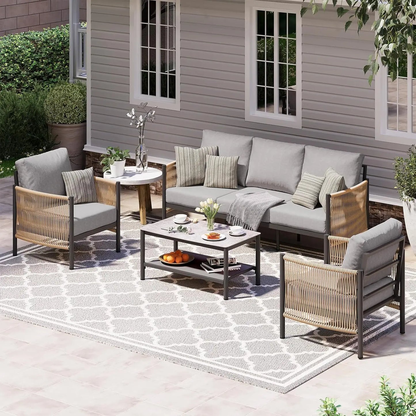 Aluminum Outdoor Patio Furniture Set 4 Piece Sectional
