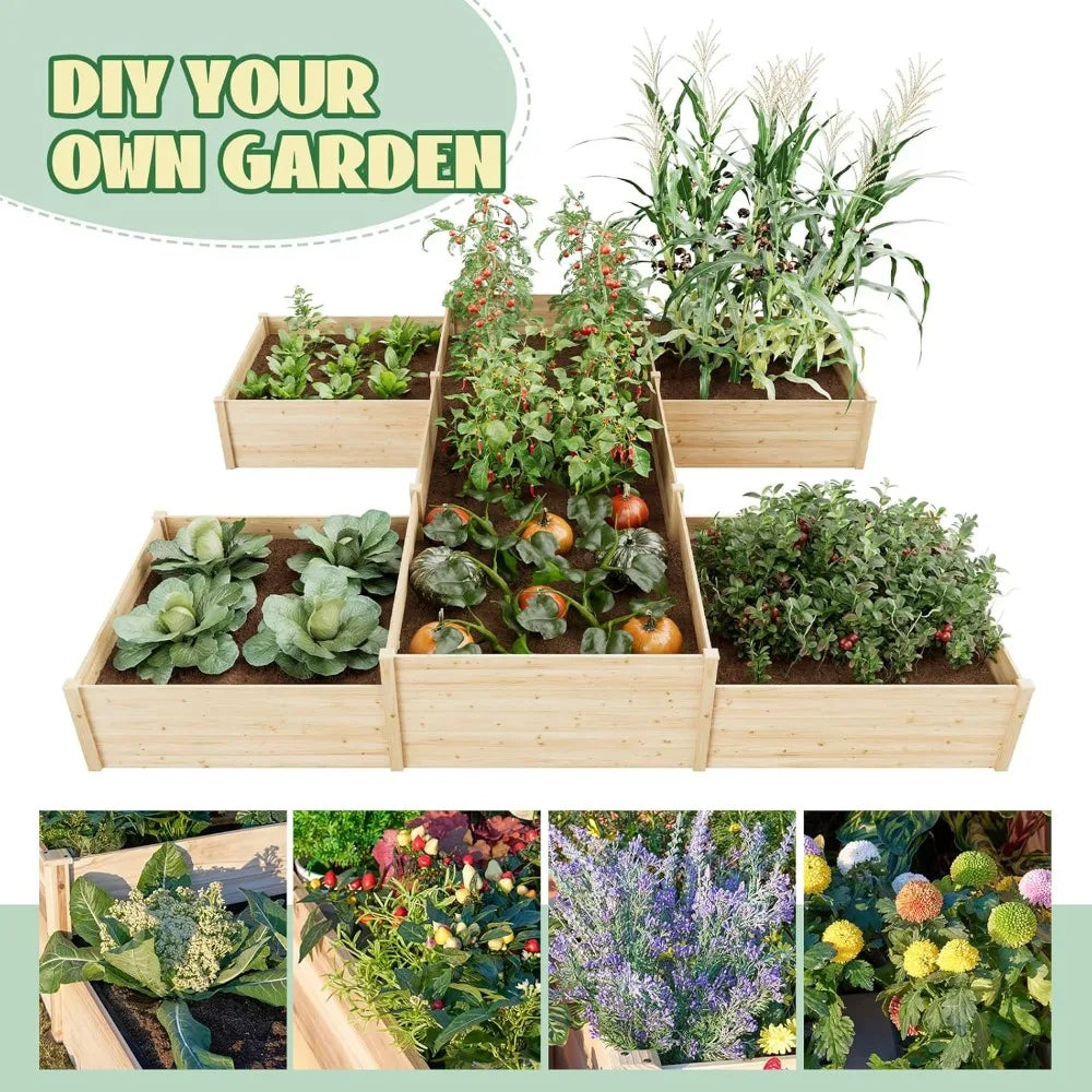 Jocisland H-Shaped Raised Garden Bed, 12x12x2 ft, 180 cu. ft Capacity, Double-Layer Wooden Planter Box for Outdoor Patio Garden