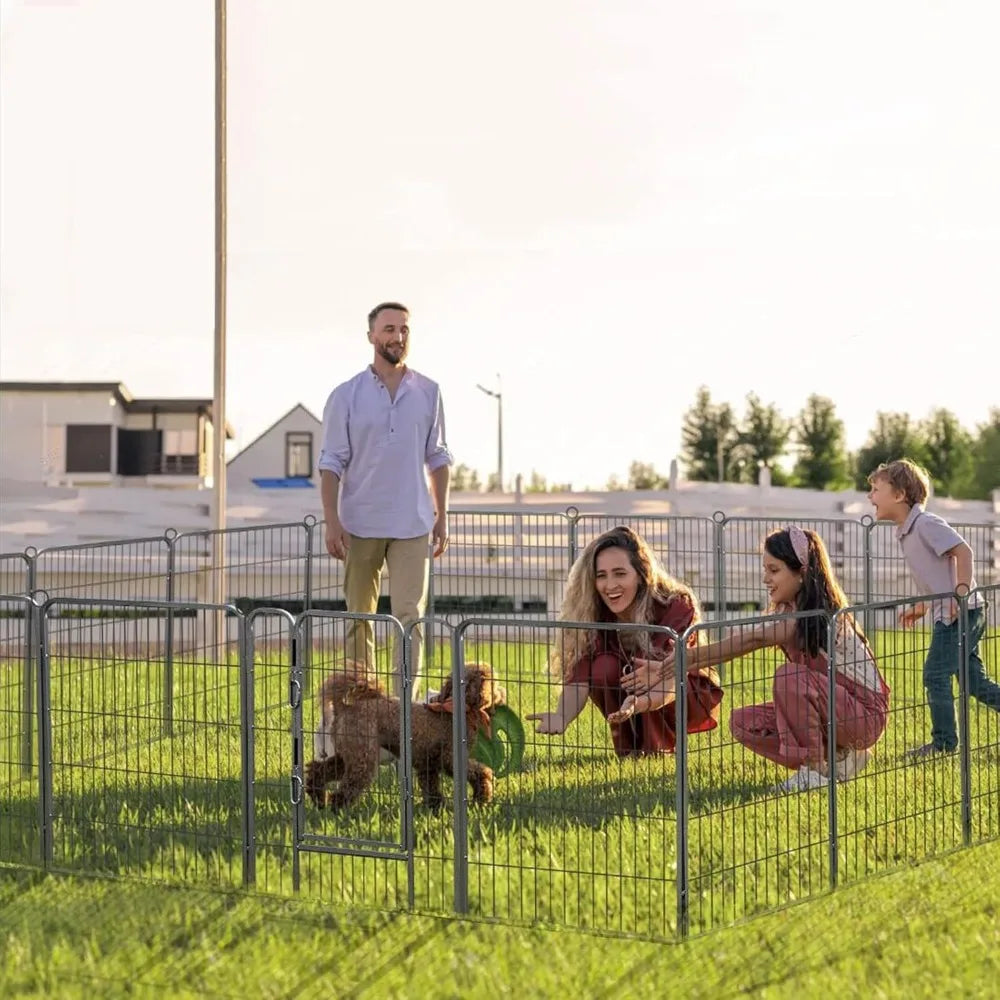 Foldable Metal Dog Playpen With Door Fence Outdoor Kennel