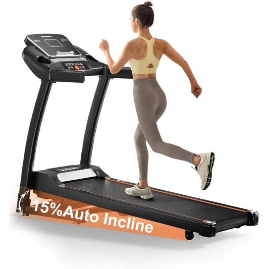 Folding Treadmill with 0-15 Percent Auto Incline 3.0HP Bluetooth Treadmills for Home Running and Walking