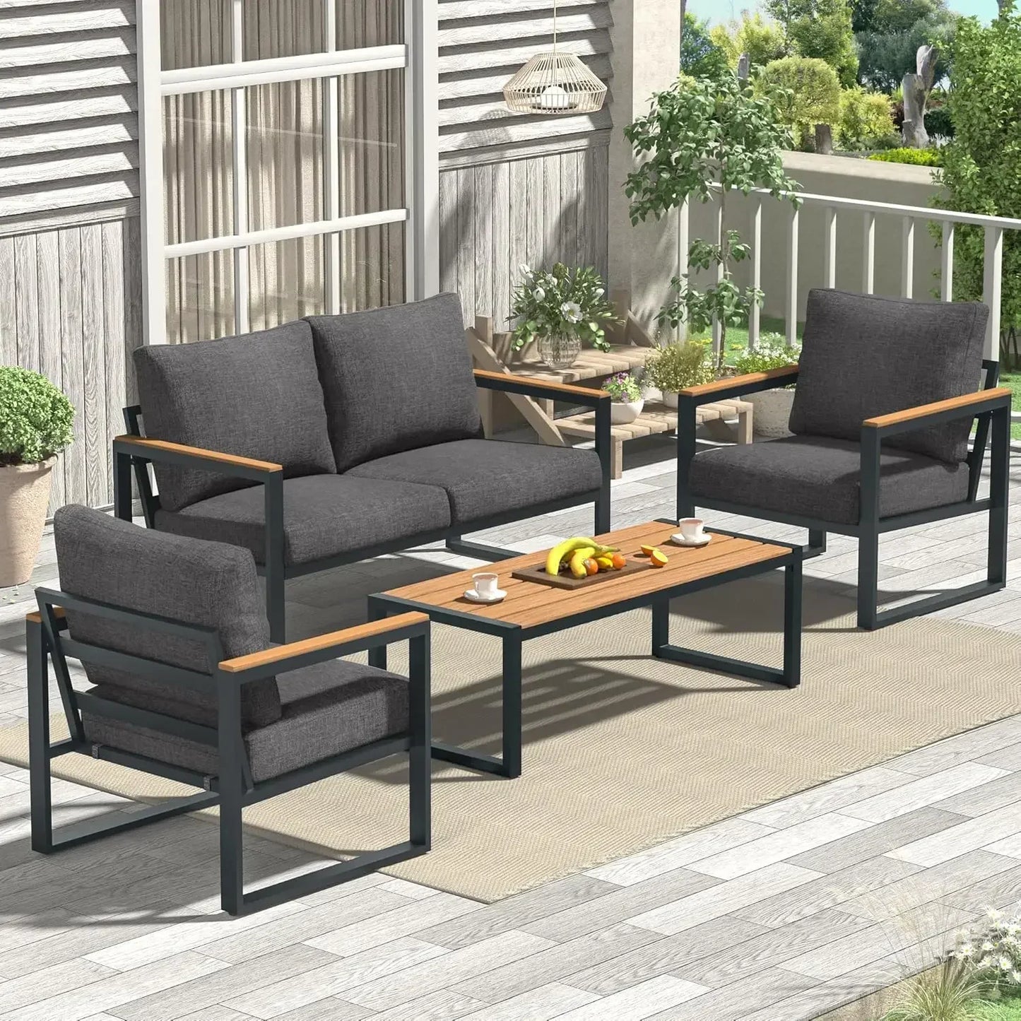 Outdoor Patio Furniture Set 4 Pieces With Coffee Table