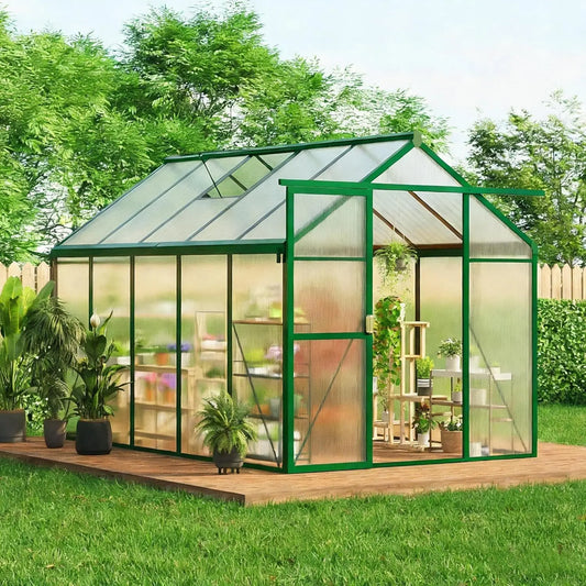 Walk-In Greenhouse Kit With Aluminum Frame And Polycarbonate Panels