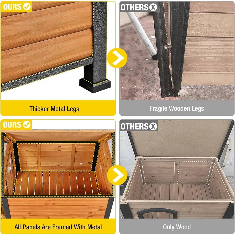 Aivituvin Outdoor Dog House with Metal Frame Weatherproof Roof and Raised Legs for Large Medium Small Dogs