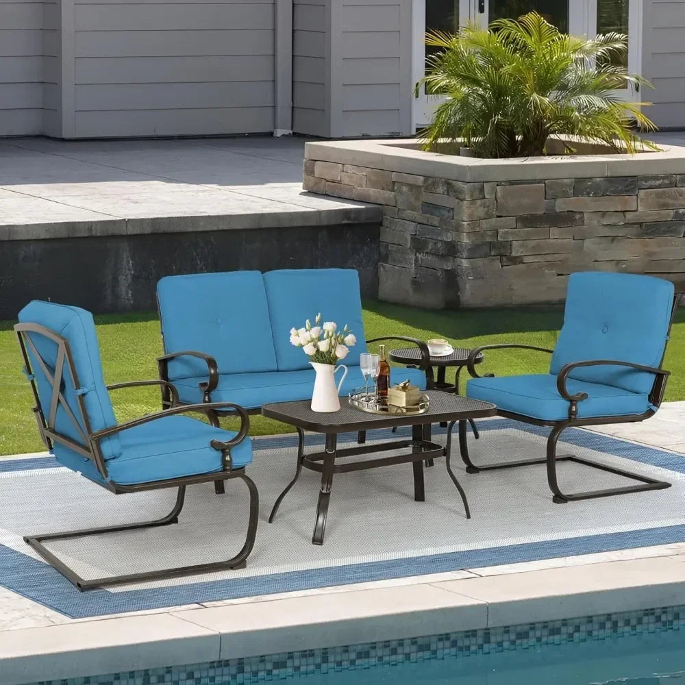 5 Piece Wrought Iron Outdoor Patio Chair Set With Cushions
