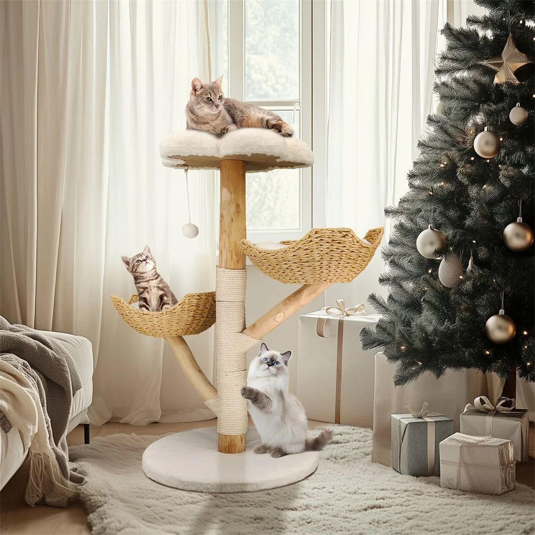 BINGOPAW Modern Cat Climbing Tree With Solid Wood Scratching Post
