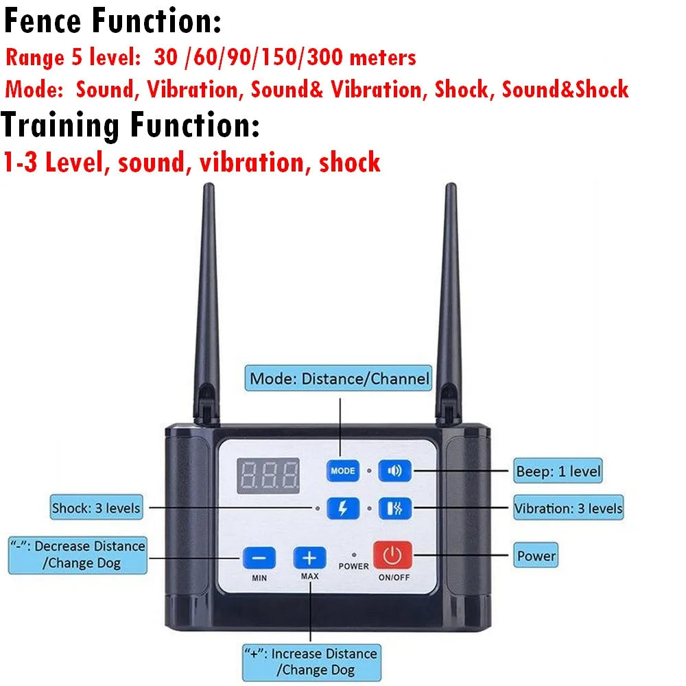 300M 2 In 1 Dog Wireless Training Fence Collar Rechargeable