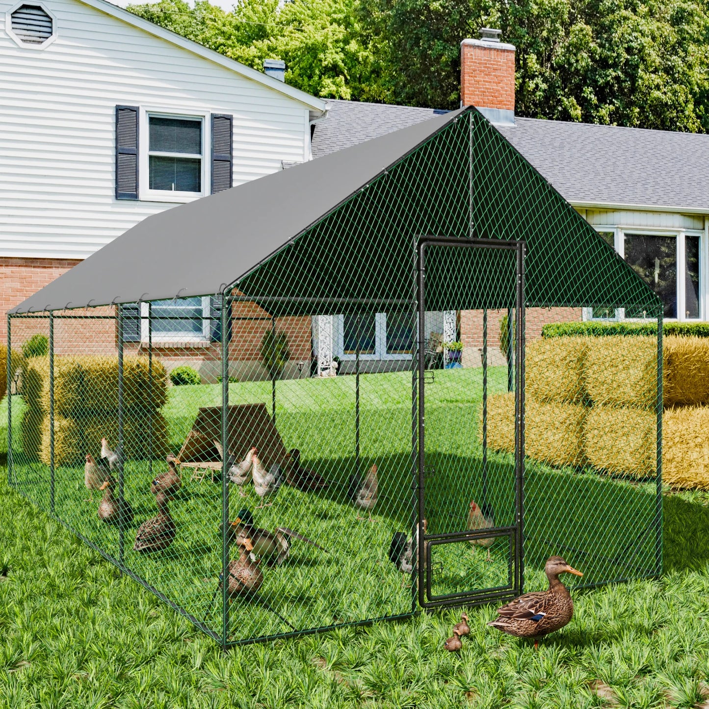 Upgraded Heavy Duty Metal Chicken Coop With Nylon Netting