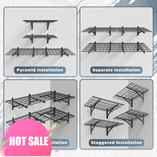 Heavy Duty Garage Wall Shelving Set, Wall Mounted, 1000lbs Capacity