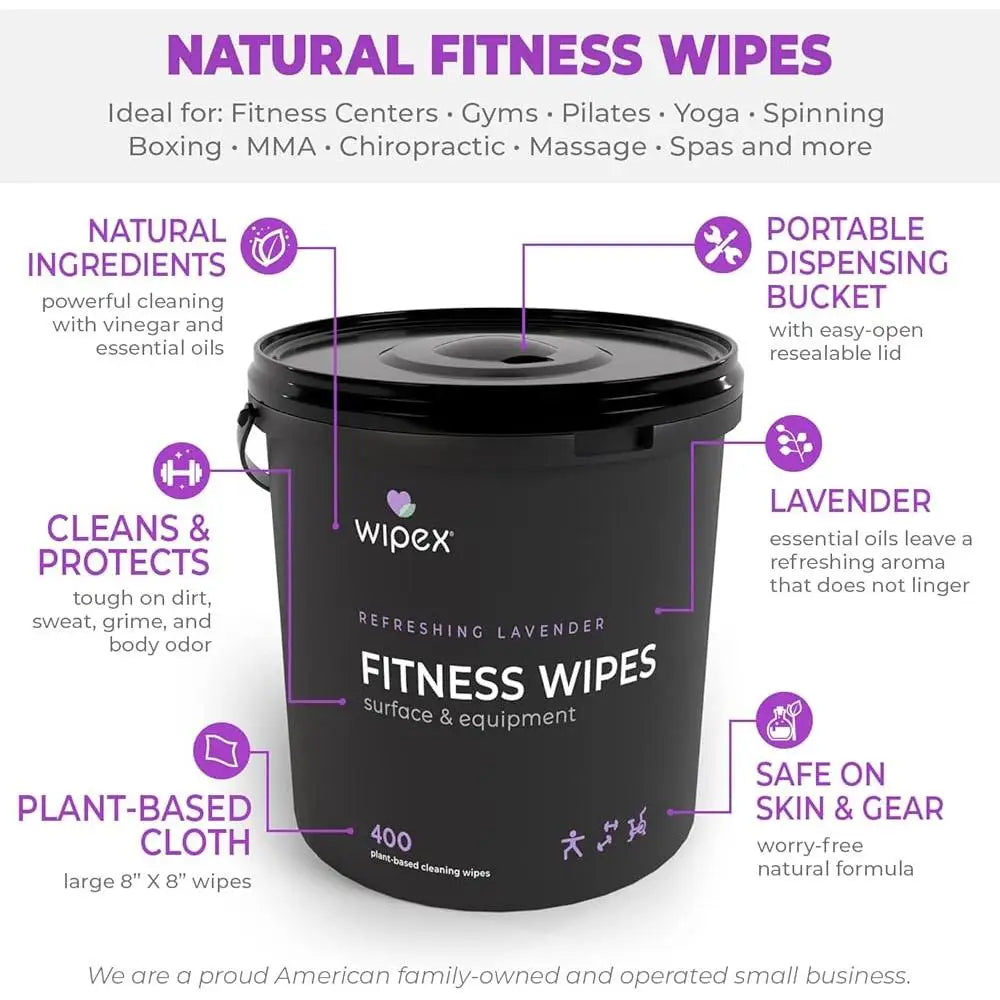 Natural Gym Equipment Wipes Lavender Vinegar Plant-Based Cloth Reusable Fitness Wipes for Yoga Mats and Surfaces 400 Count