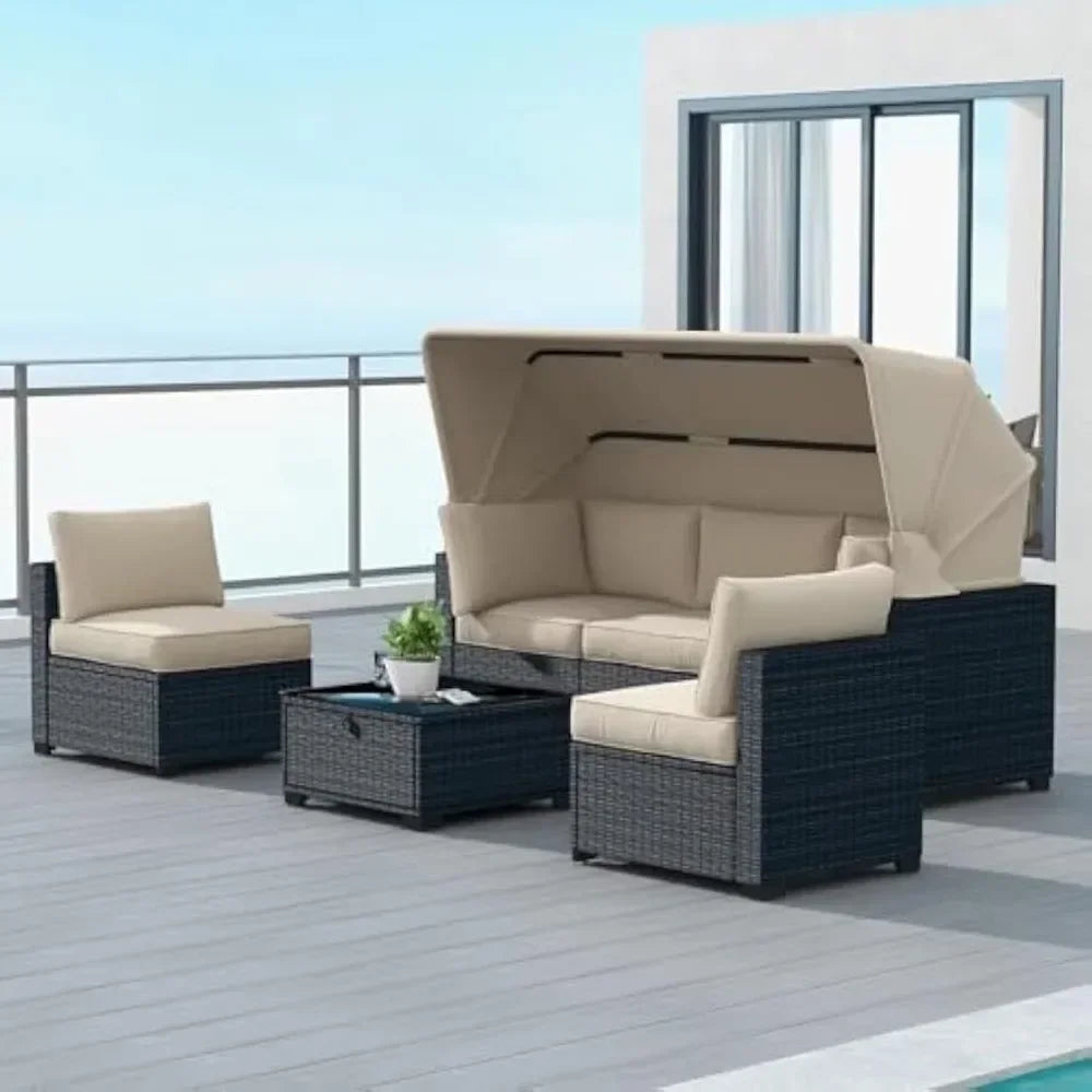 6pc Outdoor Rattan Wicker Patio Set With Waterproof Cushions