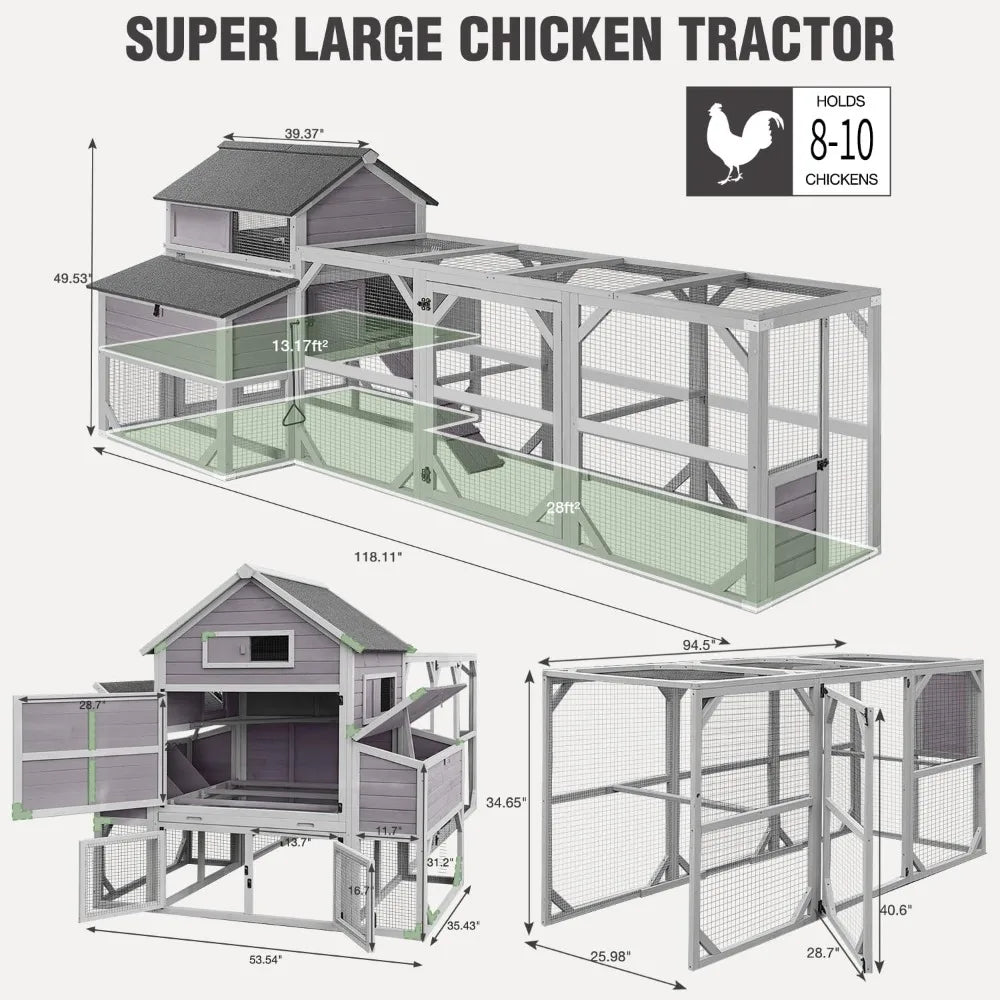 Large Chicken Coop With Run Wooden Hen House 6 Nesting Boxes