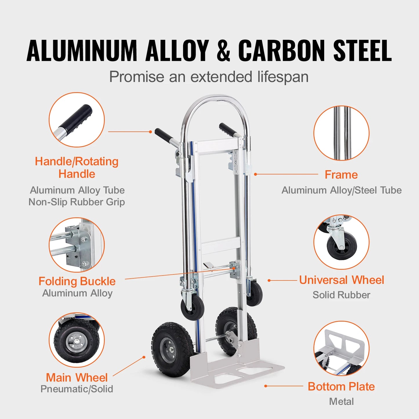 SucceBuy Folding Hand Truck Aluminum Heavy Industrial Collapsible Dolly Cart for Transport and Moving in Warehouse Supermarket