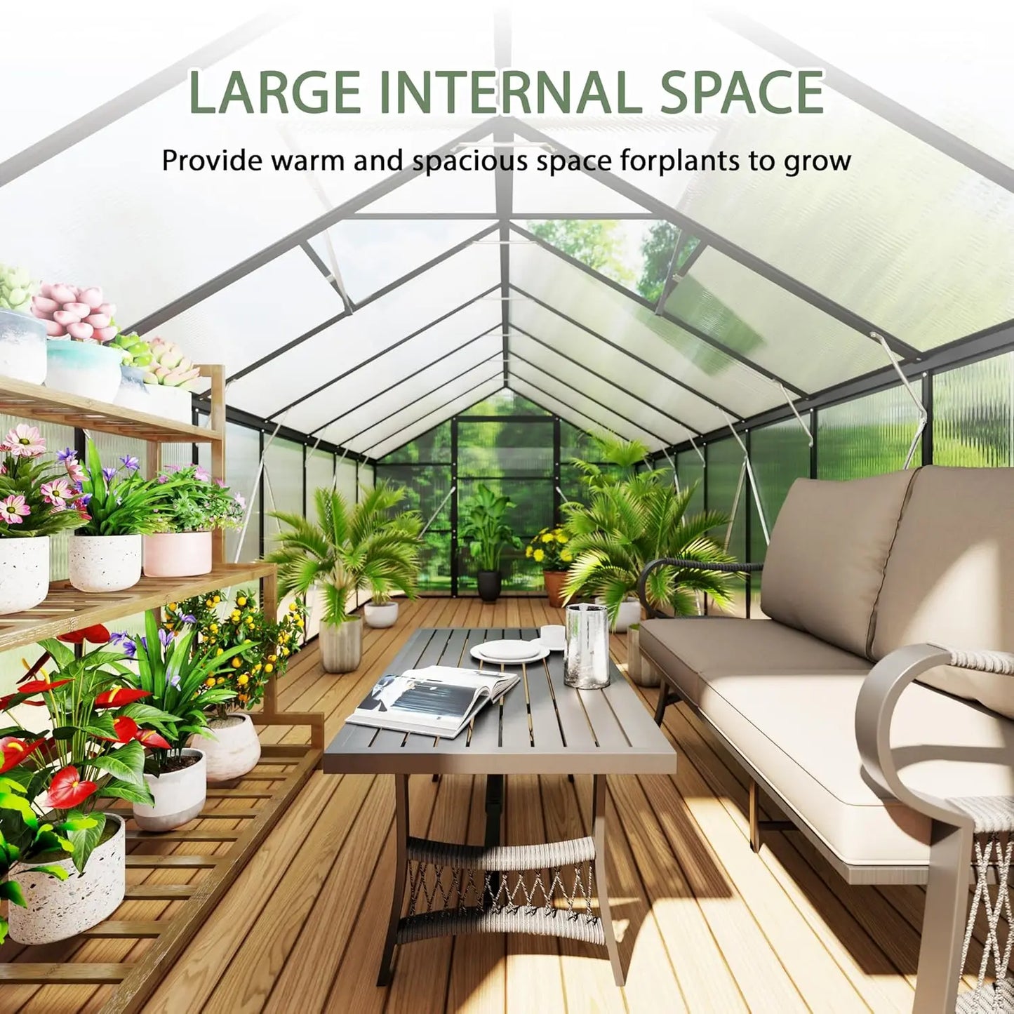 Heavy-Duty Greenhouse With Aluminum Frame Lockable Door And Polycarbonate Panels