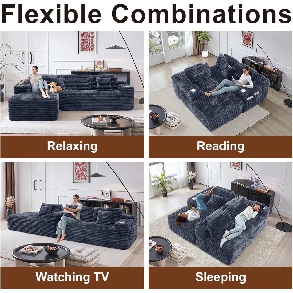 ANGDUO Cloud Sectional Sofa With L Shape Chaise Built In Cup Holder Storage