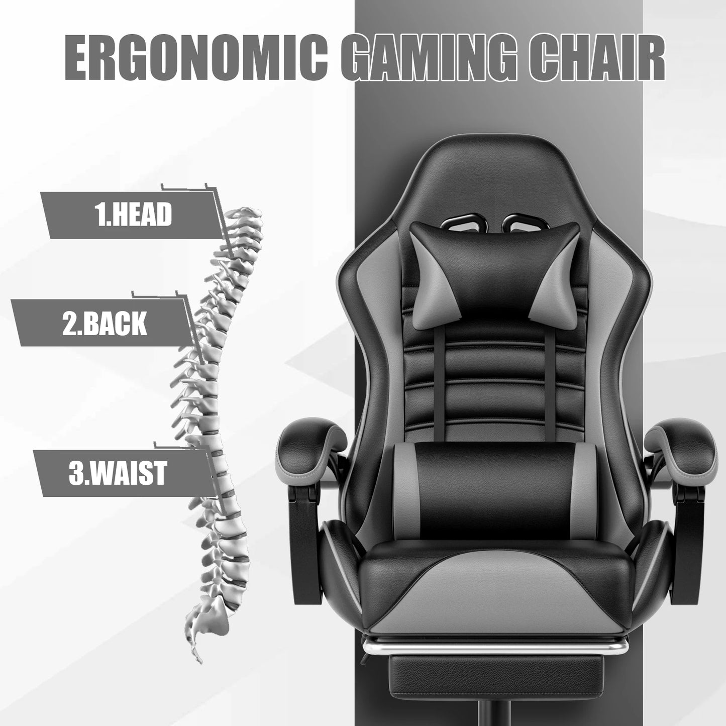 Ergonomic Gaming Chair with Footrest, Racing Style Video Game Chair for Adults, Reclining Gamer Chair Office Chair