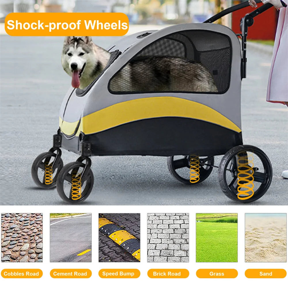 Premium Dog Stroller Pram 4 Wheel Foldable Travel Cart