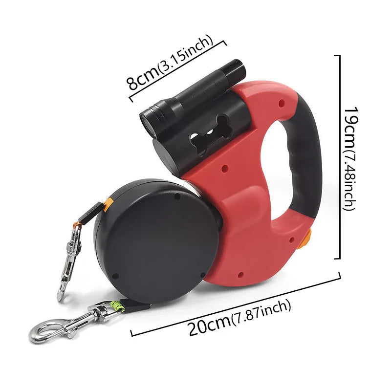 3in1 Double Head Automatic Retractable Dog Leash Flashlight