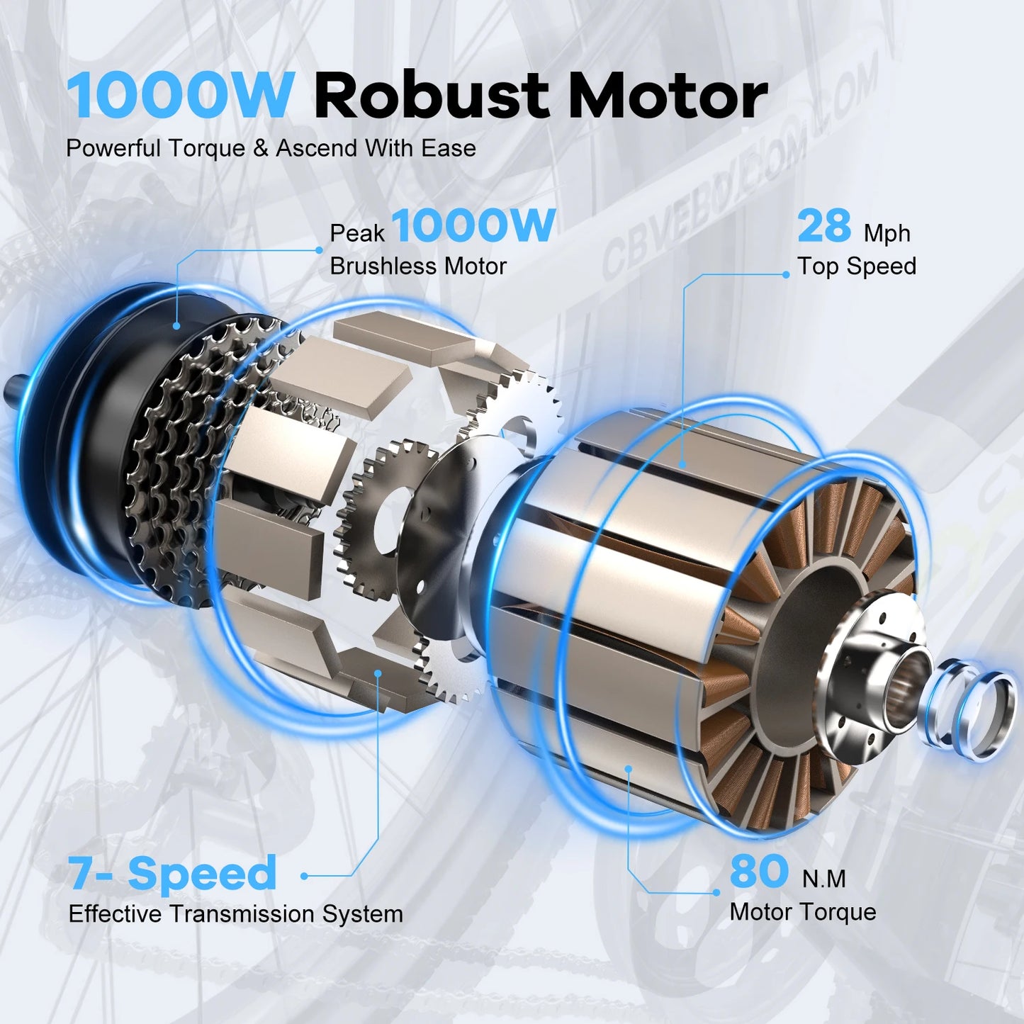 CYBERVELO EK2 Electric Bike For Adults With 7-Speed Brushless Motor 1000 Peak Power Removable Battery