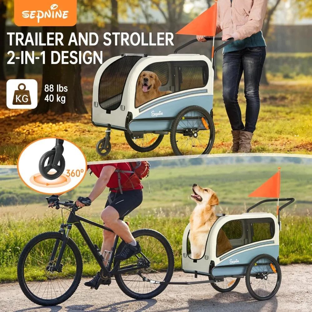 Dog Bike Trailer Two In One Stroller Carrier Up To 88 Lbs