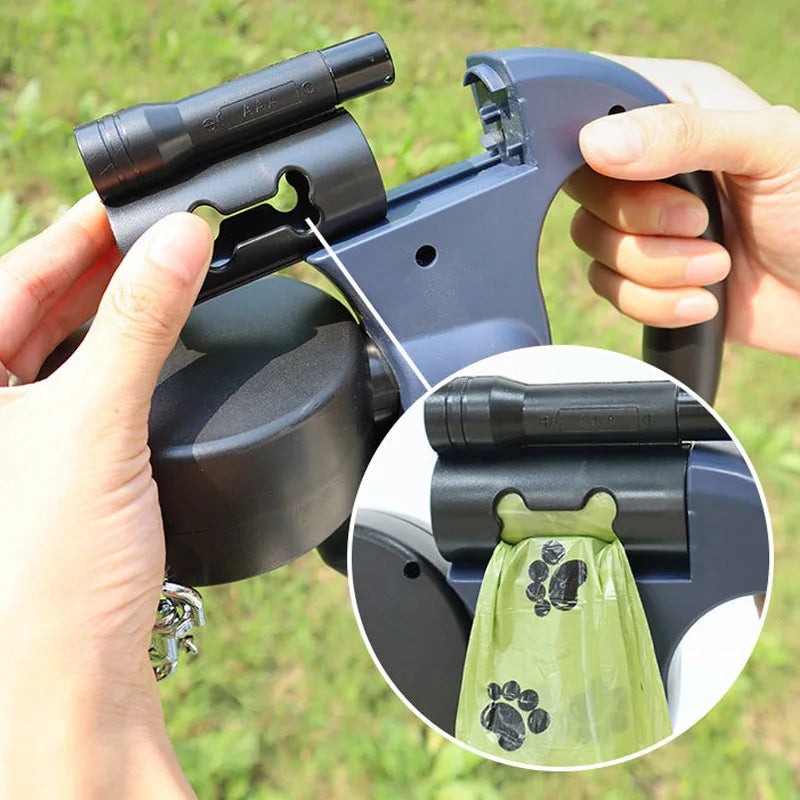 3in1 Double Head Automatic Retractable Dog Leash Flashlight