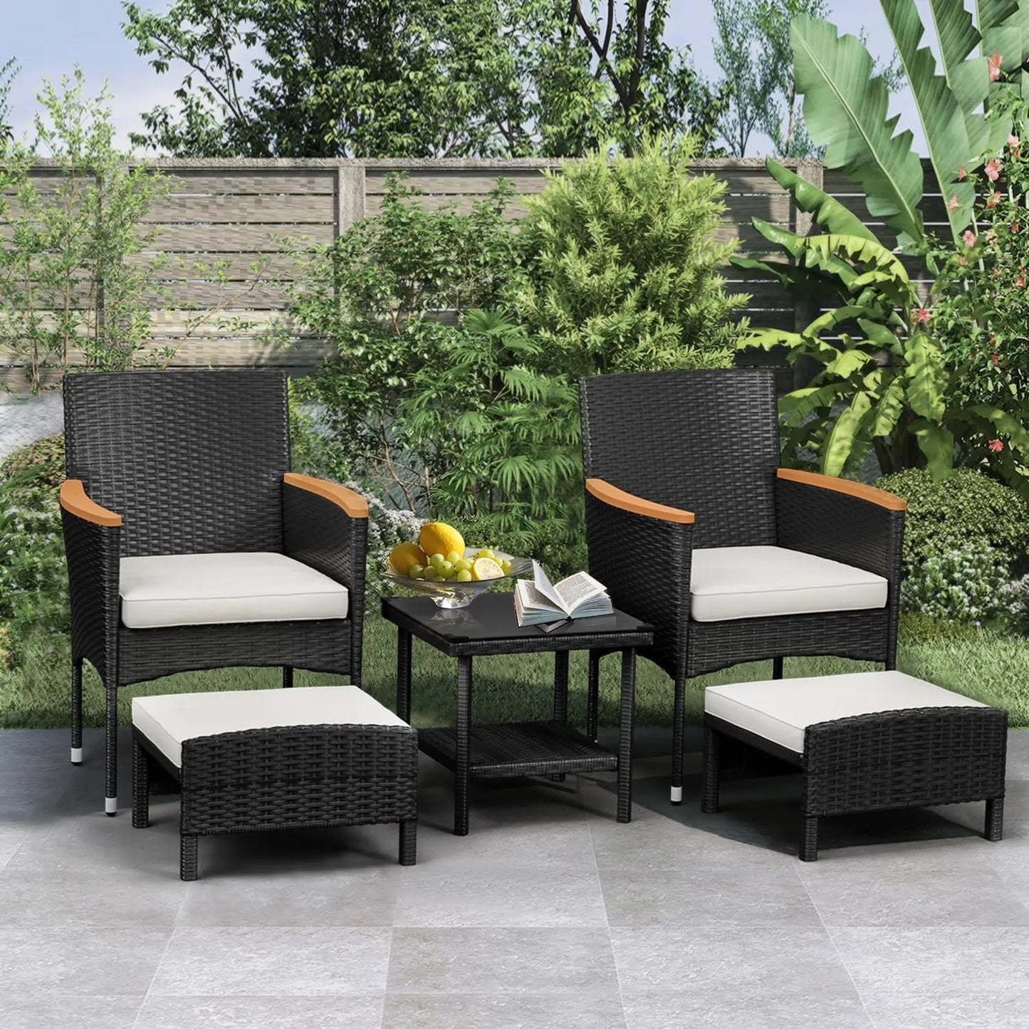 5 Piece Outdoor Patio Furniture Set With Table And Ottoman