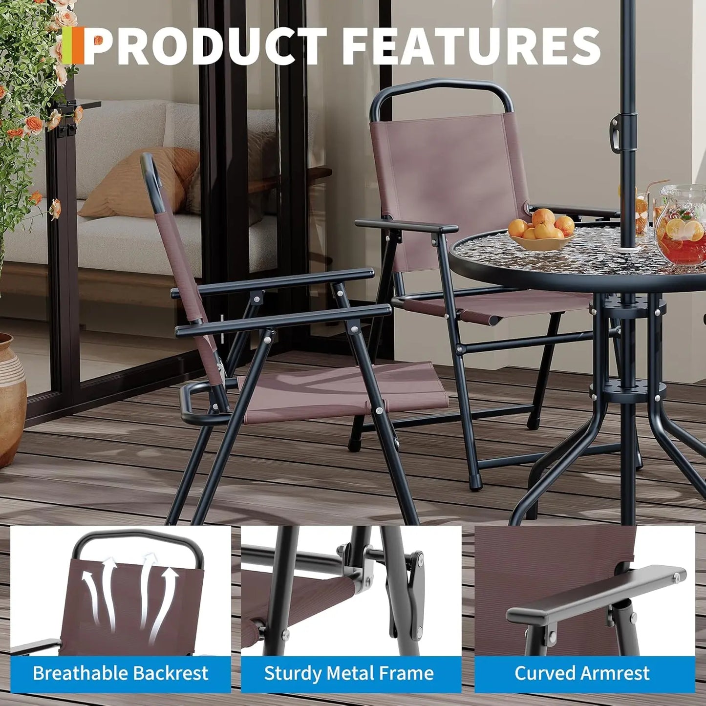 6 Piece Patio Dining Set For 4 With Umbrella Round Table