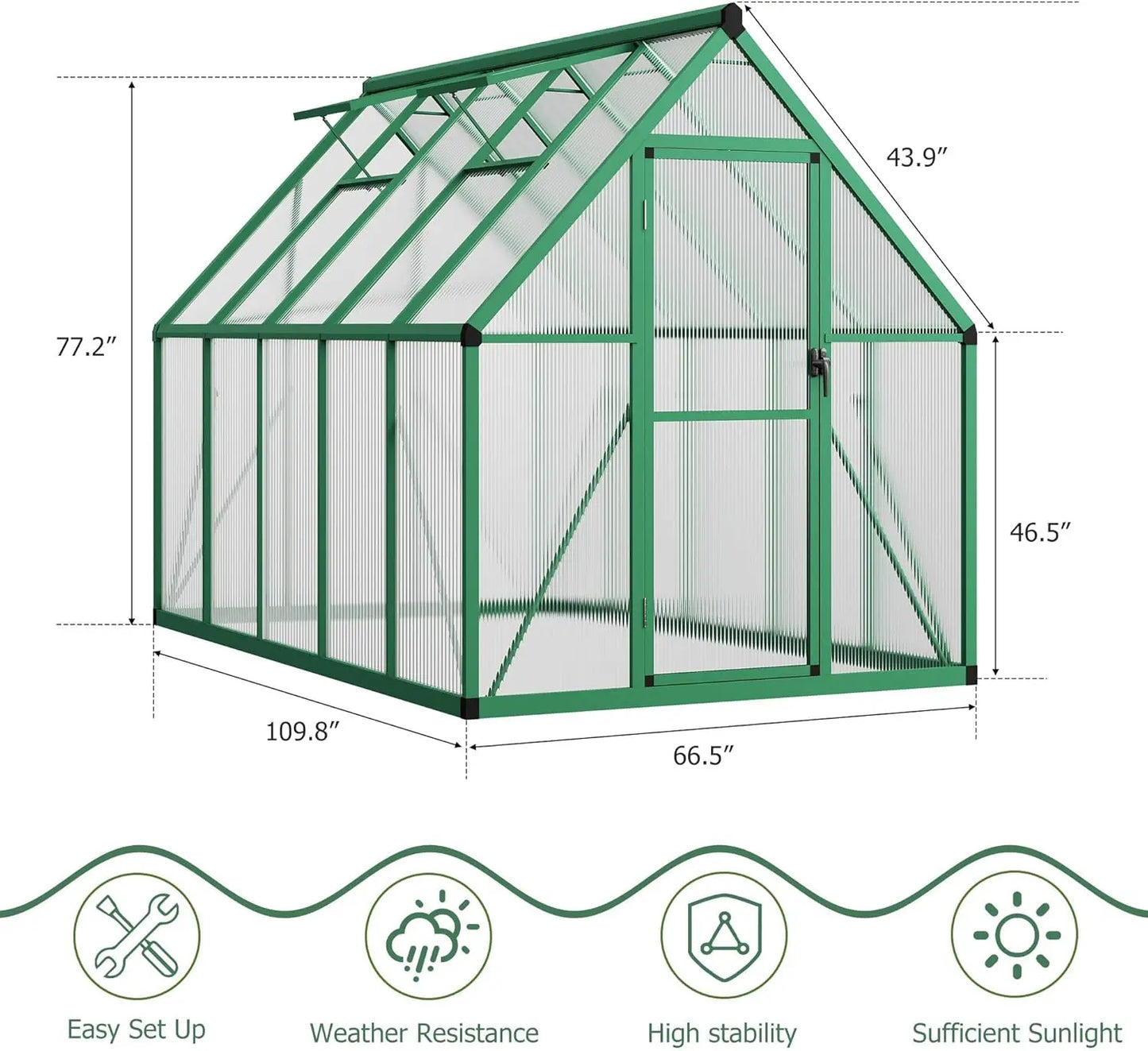Walk-In Outdoor Greenhouse Kit With Lockable Door And Aluminum Frame