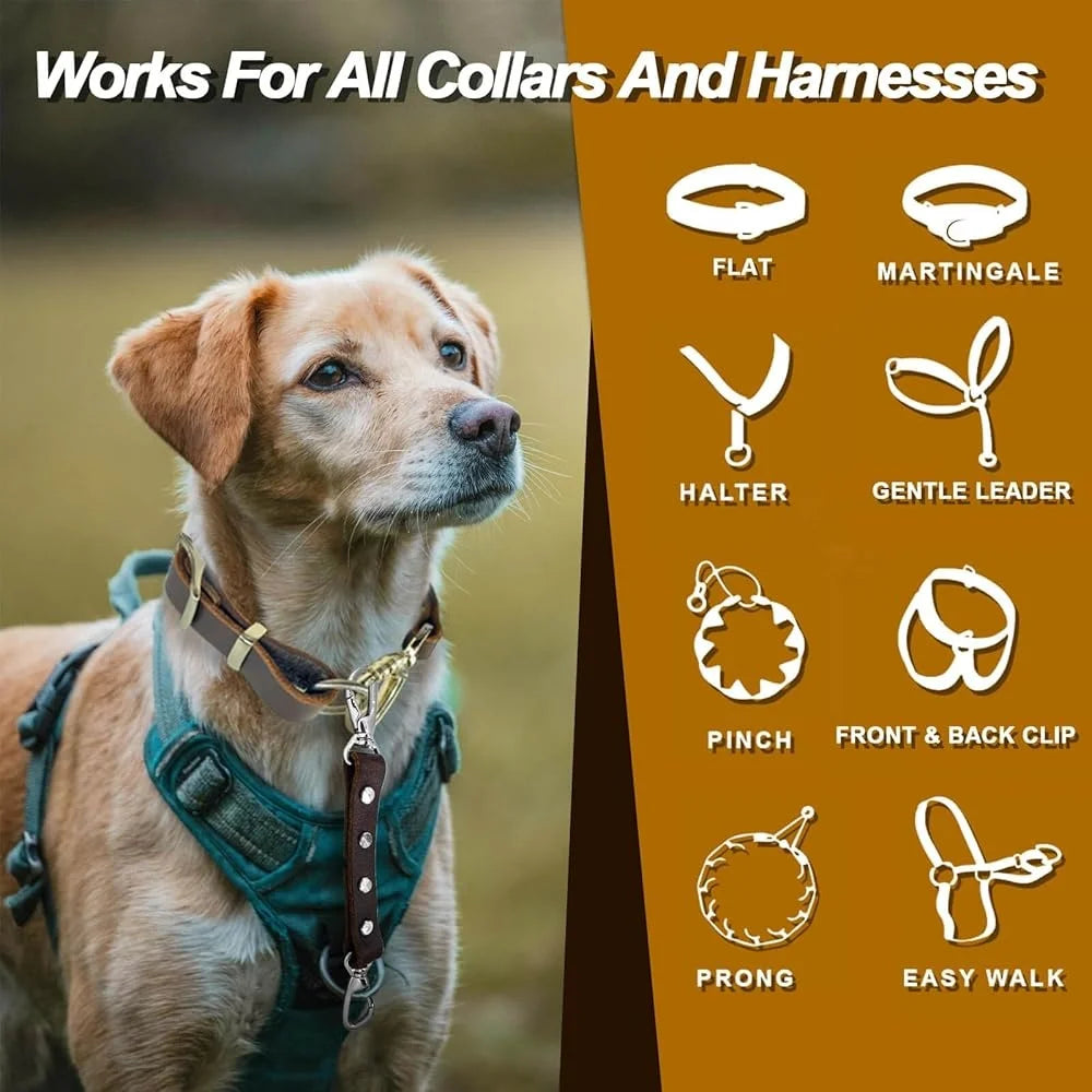 Durable Leather Dog Collar Clip Escape Proof Harness