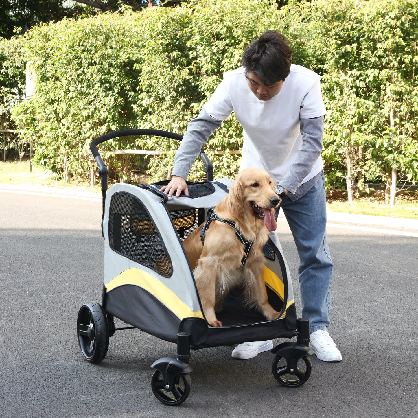 Dog Stroller Ultra Large Four Wheels Foldable Cart 55kg